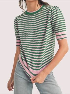 POST Striped Pink and Green Knit Top
